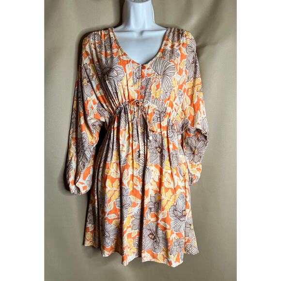 Band Of The Free - B.O.G Collective Apricot Floral Flowy Dress M NWT - Picture 1 of 4